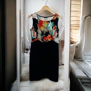 Bali Canada Women's Size 12 Black Pullover Sleeveless Floral Print Dress